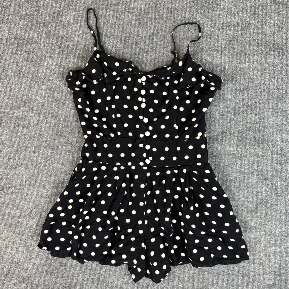 Kimchi Blue Women Black White Polka Dot Ruffle Button Front‎ Romper Size 4